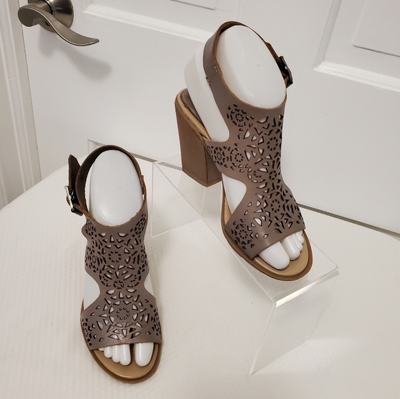 Barbara Barbieri Slingback Cutout Leather Peep Toe Heels Size 6 boho - Picture 1 of 14
